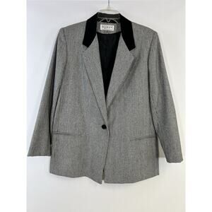 Vintage Dumas Womens Black and White Wool Blend Hounds Tooth Blazer 14